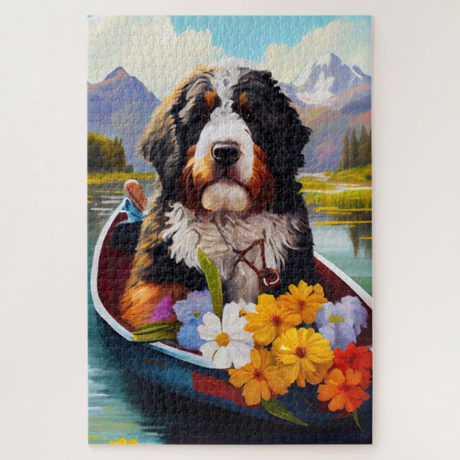 Bernedoodle on a Paddle: A Scenic Adventure Magnet Jigsaw Puzzle (Vertical)