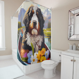 Bernedoodle on a Paddle: A Scenic Adventure Shower Curtain