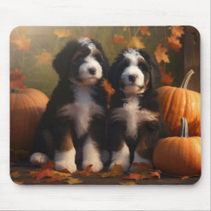 Bernedoodle Puppy Autumn Delight Pumpkin Mouse Pad