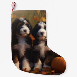 Bernedoodle Puppy Autumn Delight Pumpkin Small Christmas Stocking