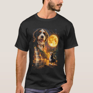 Bernedoodle Puppy Howling to Its Protector Under T T-Shirt