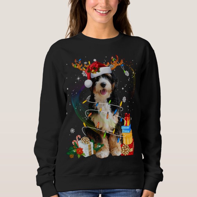 Bernedoodle Reindeer Christmas Lights Funny Dog Xm Sweatshirt (Front)