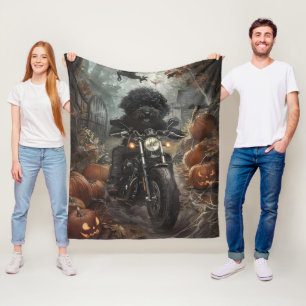 Bernedoodle Riding Motorcycle Halloween Scary Fleece Blanket