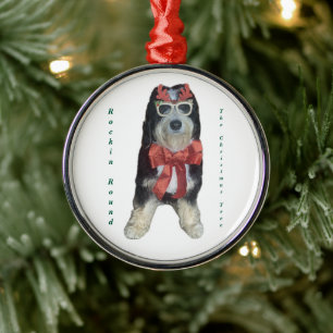 Bernedoodle Rockin Round the Christmas Tree Metal Ornament