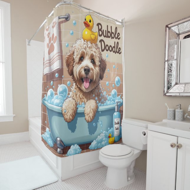 Bernedoodle Sloppy Sleepy Cute Funny  Shower Curtain (In Situ)