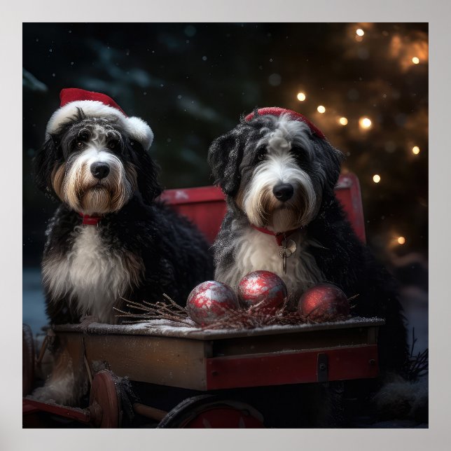 Bernedoodle Snowy Sleigh Christmas Decor   (Front)