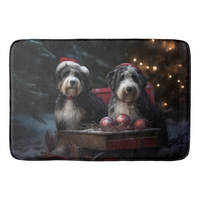 Bernedoodle Snowy Sleigh Christmas Decor   Bath Mat (Front)