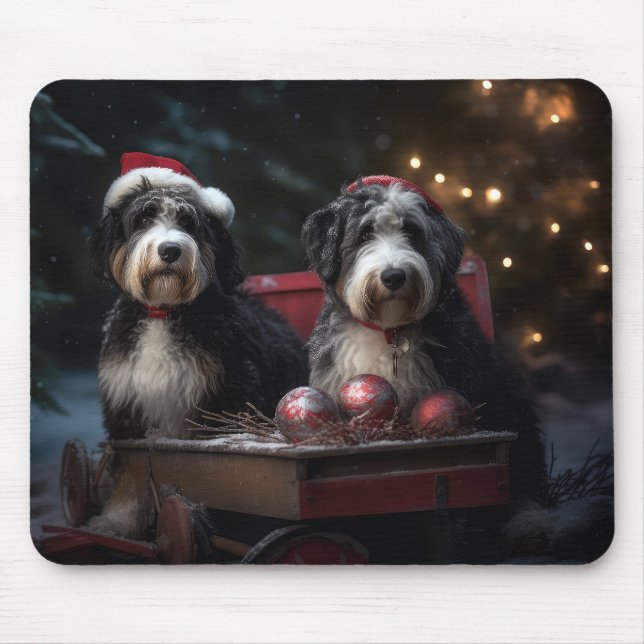Bernedoodle Snowy Sleigh Christmas Decor   Mouse Pad (Front)