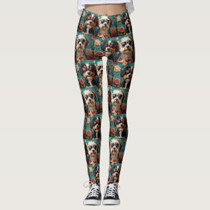 Bernedoodle With Heart Roses Valentine's Day  Leggings