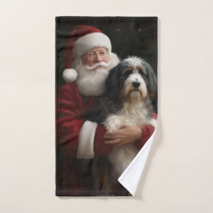 Bernedoodle with Santa Claus Festive Christmas Bath Towel Set