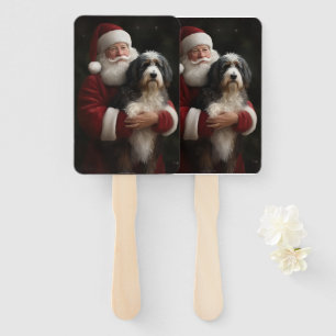 Bernedoodle with Santa Claus Festive Christmas Hand Fan