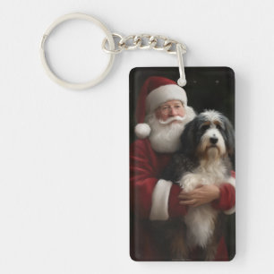 Bernedoodle with Santa Claus Festive Christmas  Key Ring