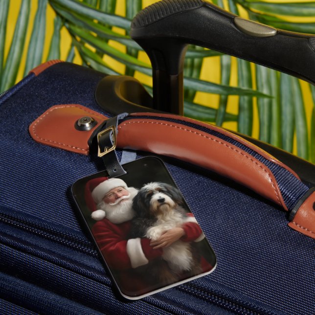 Bernedoodle with Santa Claus Festive Christmas  Luggage Tag (Front Insitu 1)