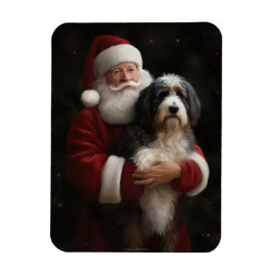 Bernedoodle with Santa Claus Festive Christmas  Magnet