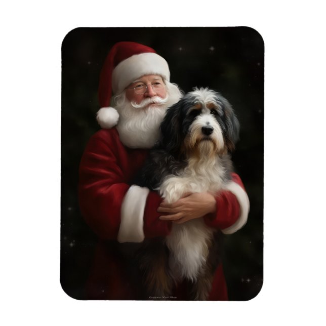 Bernedoodle with Santa Claus Festive Christmas  Magnet (Vertical)