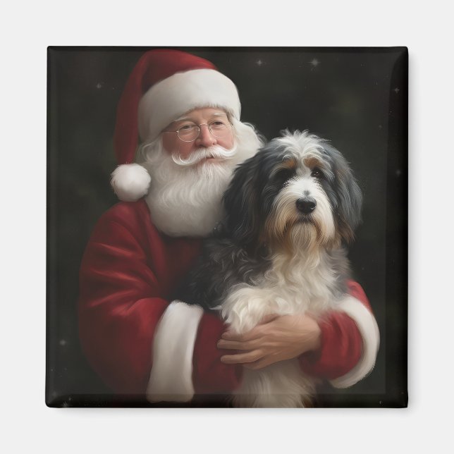 Bernedoodle with Santa Claus Festive Christmas  Magnet (Front)