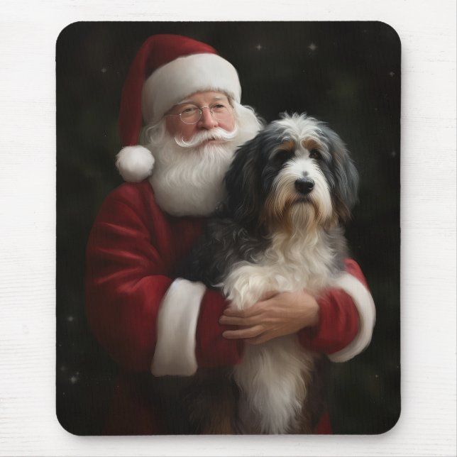 Bernedoodle with Santa Claus Festive Christmas  Mouse Pad (Front)