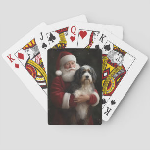 Bernedoodle with Santa Claus Festive Christmas Playing Cards