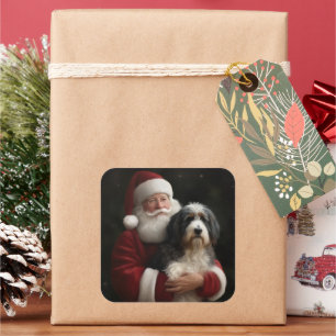 Bernedoodle with Santa Claus Festive Christmas  Square Sticker