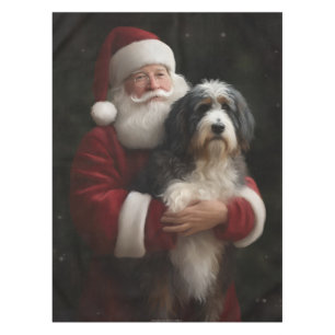 Bernedoodle with Santa Claus Festive Christmas  Tablecloth