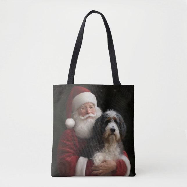 Bernedoodle with Santa Claus Festive Christmas  Tote Bag (Front)