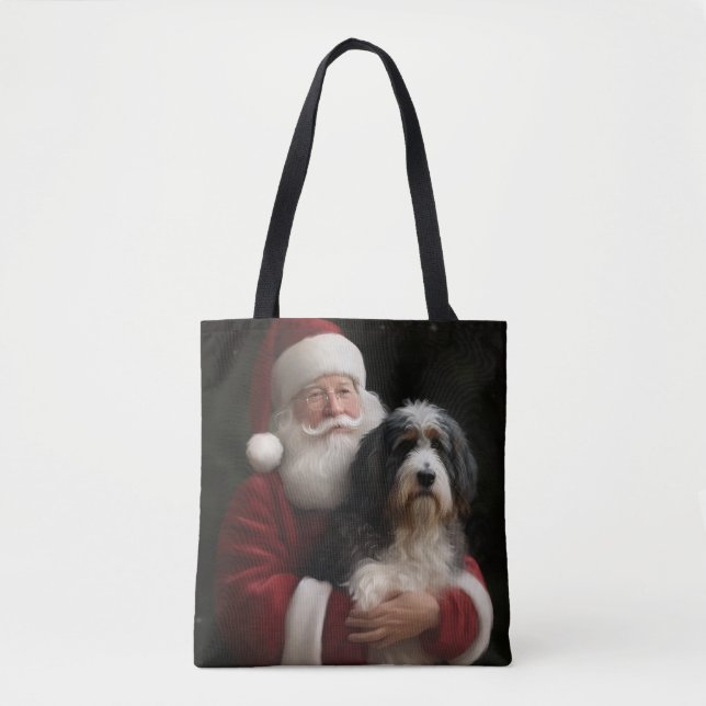 Bernedoodle with Santa Claus Festive Christmas  Tote Bag (Front)