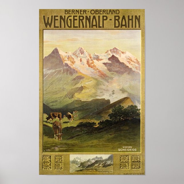 Berner Bernese Oberland Switzerland Vintage Travel Poster (Front)