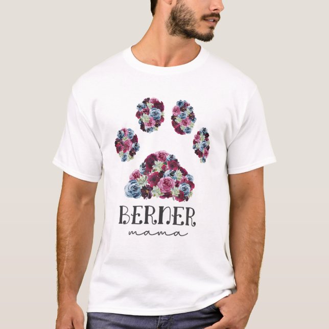 Berner Mama Floral Paw Bernese Mountain Dog Mum T-Shirt (Front)