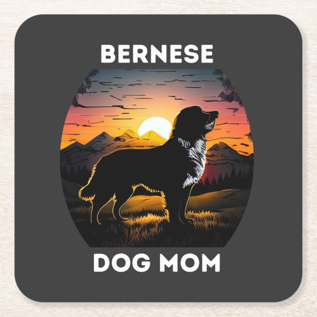 Bernese and the Rising Sun For Bernese Dog Mum Square Paper Coaster (Front)