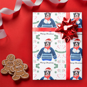 Bernese Dog Wearing Christmas Sweater Festive Wrapping Paper