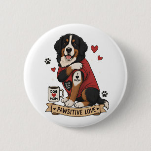 Bernese Dog with Tattoo Illustration I Heart Mom 6 Cm Round Badge