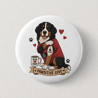 Bernese Dog with Tattoo Illustration I Heart Mom 6 Cm Round Badge
