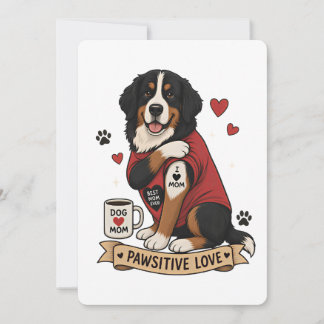 Bernese Dog with Tattoo Illustration I Heart Mom Invitation