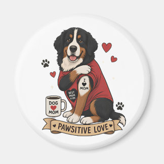 Bernese Dog with Tattoo Illustration I Heart Mom Magnet