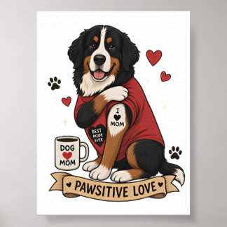 Bernese Dog with Tattoo Illustration I Heart Mom Poster