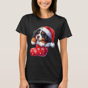Bernese In Sock Christmas Santa Hat Xmas Dog Lover T-Shirt