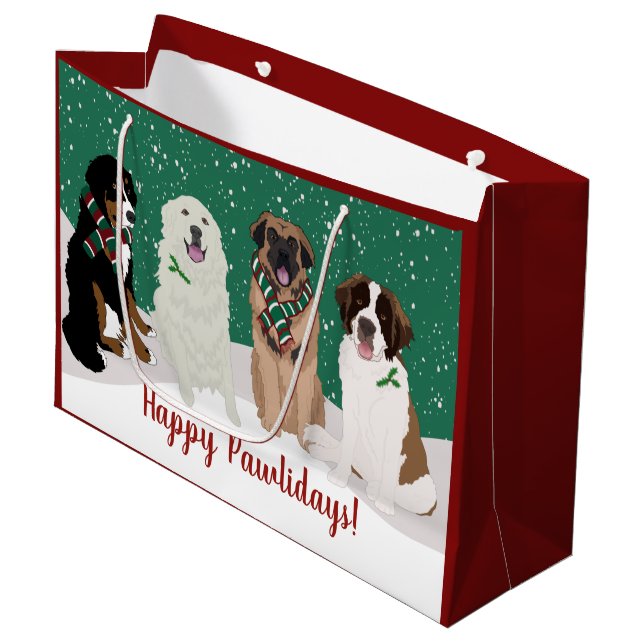 Bernese Leonberger Great Pyrenees Christmas Large Gift Bag (Front Angled)