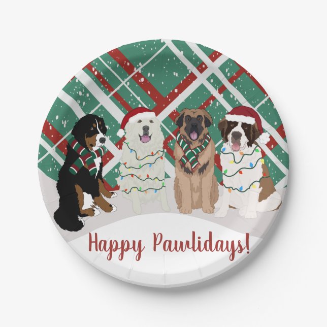 Bernese Leonberger Pyrenees St Bernard Christmas Paper Plate (Front)