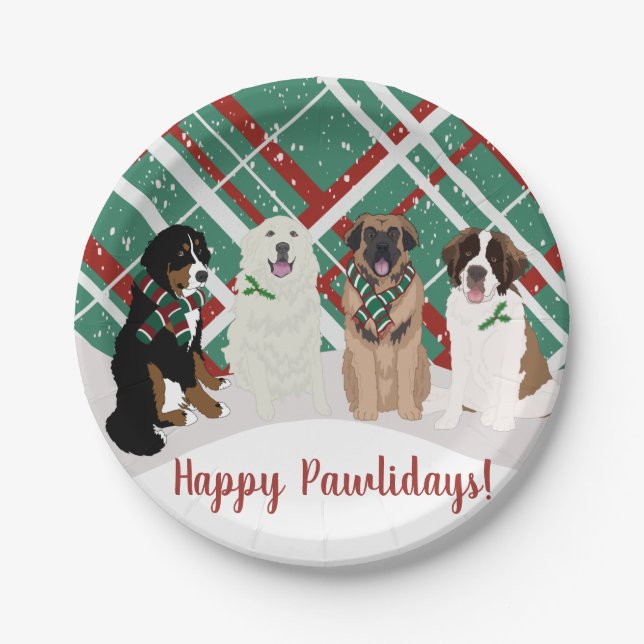 Bernese Leonberger Pyrenees St Bernard Christmas  Paper Plate (Front)