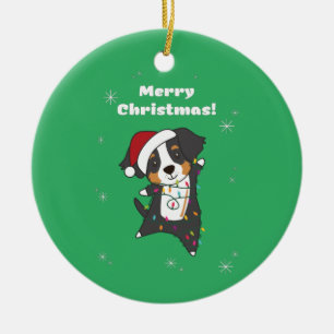 Bernese Merry Christmas Happy Christmas Dogs Ceram Ceramic Ornament