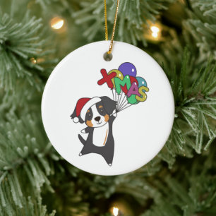 Bernese Merry Christmas Happy Christmas Dogs Ceramic Ornament