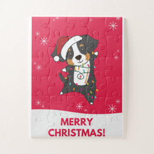 Bernese Merry Christmas Happy Christmas Dogs Jigsaw Puzzle
