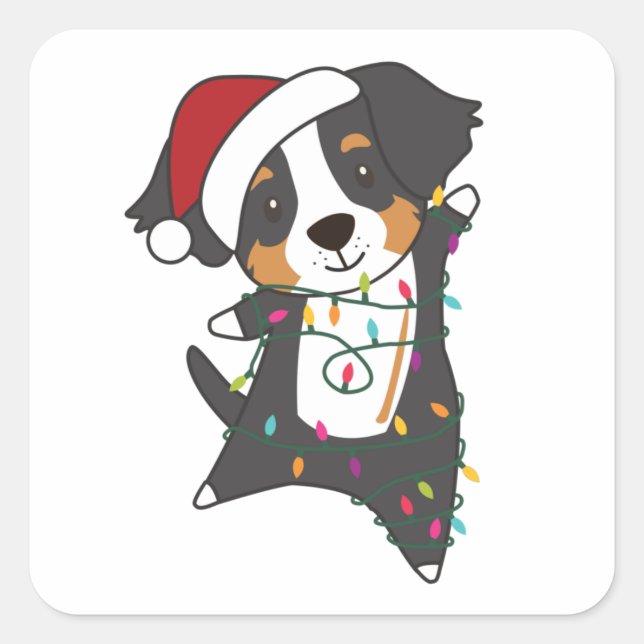 Bernese Merry Christmas Happy Christmas Dogs Square Sticker (Front)