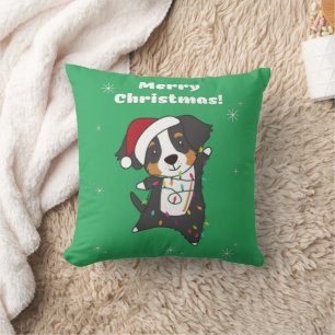 Bernese Merry Christmas Happy Christmas Dogs Throw Cushion