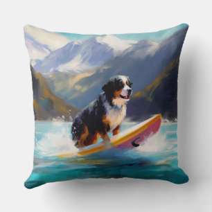 Bernese Mountain Beach Surfing Painting Cushion