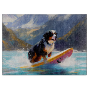 Bernese Mountain Beach Surfing Painting Cutting Board