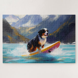 Bernese Mountain Beach Surfing Painting Jigsaw Puzzle