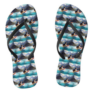 Bernese Mountain Beach Surfing Painting Thongs