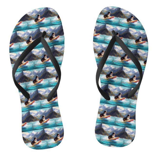 Bernese Mountain Beach Surfing Painting Thongs (Footbed)
