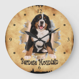 Bernese Mountain Breaks Through Paper Bag Clock! ~ Large Clock